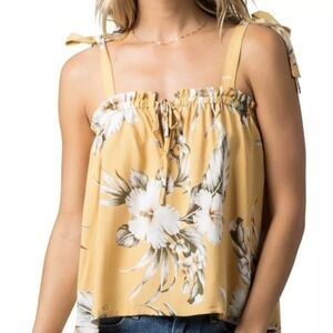 NWT Rip Curl Women's Island Time Yellow Floral Tropical Tank Top Ties Size Small